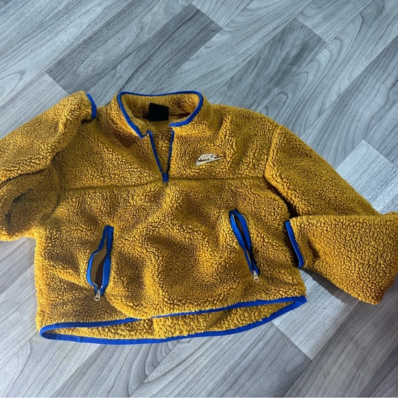 Nike Crop Cropped Sherpa Fleece Brown Orange 1/4 Zip Pullover Sweatshirt Medium - Picture 8 of 10